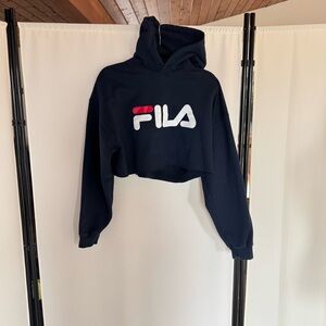 Fila Black Cropped Hoodie with Logo